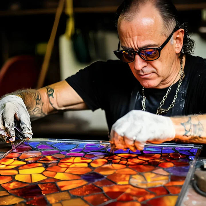 BowLift | Stained glass cat-shaped table lamp with LED lighting – 30-36 cm