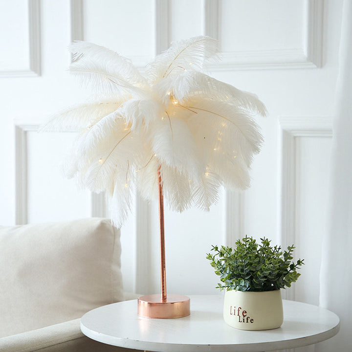 BowLift | Ostrich Night lamp | Eccentric lamp with feathers & rose gold base