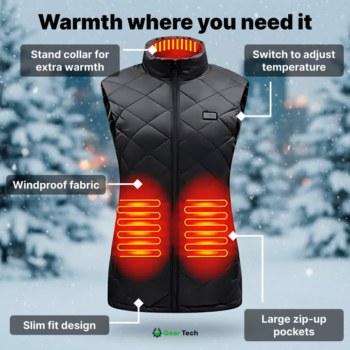 BowLift | Women's Heated Gilet | 9 Heating Zones, Customisable Heat Settings & Lightweight Design for Cold Weather Activities