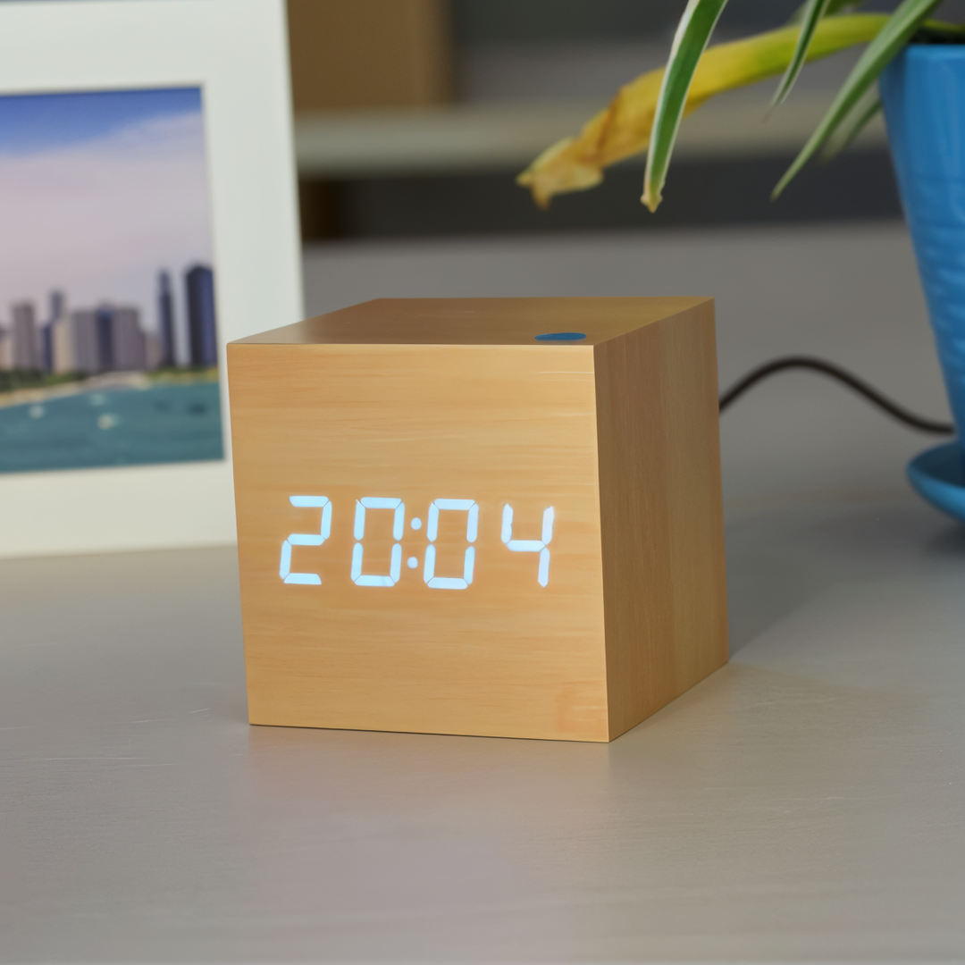 BowLift | Elegant Digital LED Clock in Wood