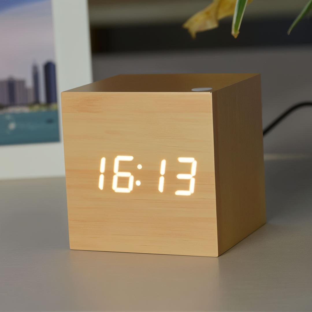 BowLift | Elegant Digital LED Clock in Wood