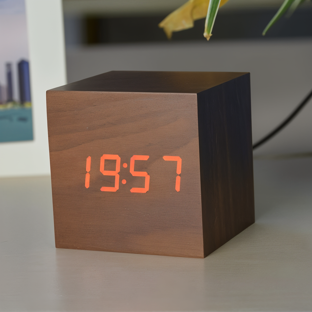 BowLift | Elegant Digital LED Clock in Wood