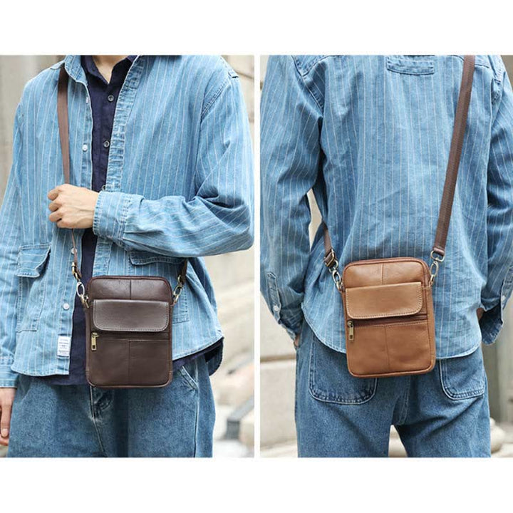 BowLift | Men’s Small Genuine Leather Shoulder Bag – Compact Crossbody with Adjustable Strap