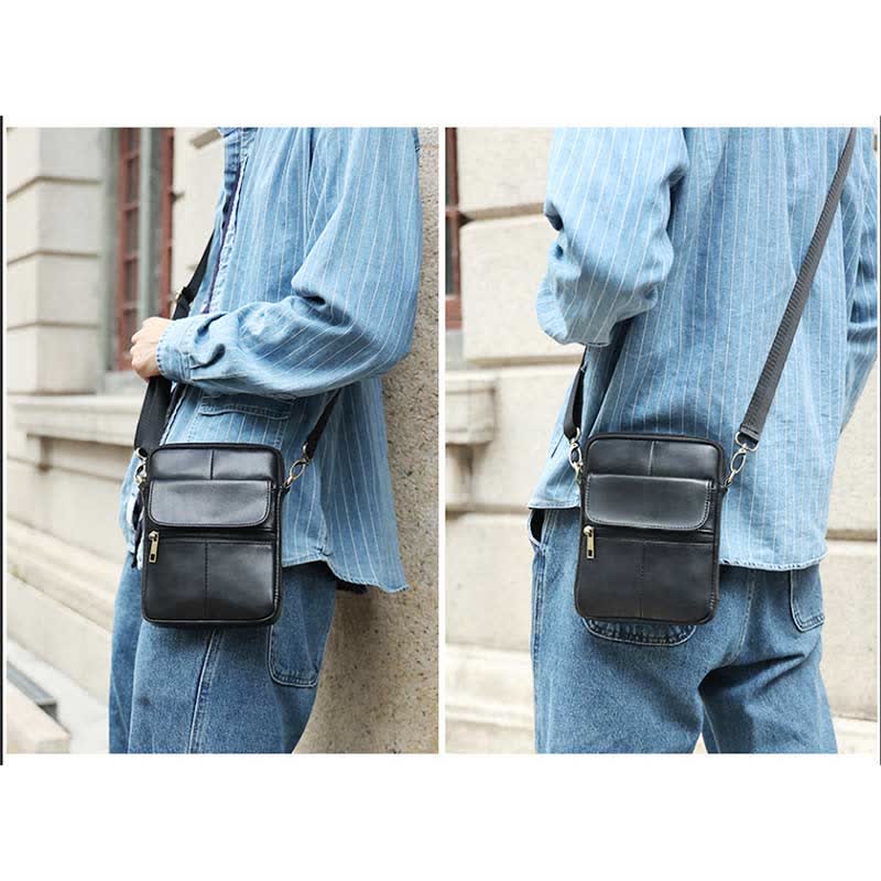 BowLift | Men’s Small Genuine Leather Shoulder Bag – Compact Crossbody with Adjustable Strap