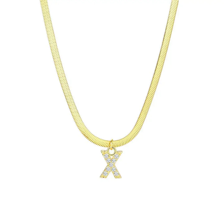 BowLift | Dainty Diamond Letter Initial Herringbone Necklace