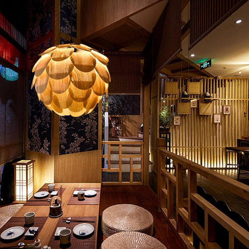 BowLift | PineappleGlow pendant light - Luxurious wooden pendant light in pineapple shape
