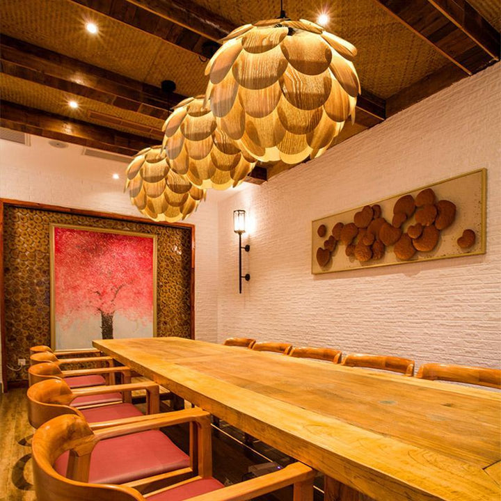 BowLift | PineappleGlow pendant light - Luxurious wooden pendant light in pineapple shape