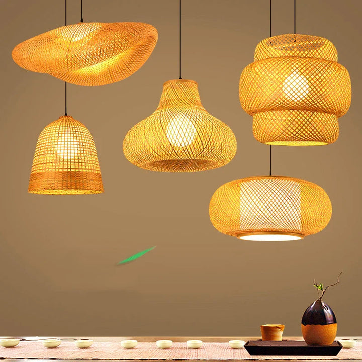 Rattan Chandelier | Handmade Boho Pendant Lamp for Dining Room & Living Room | Bowlift