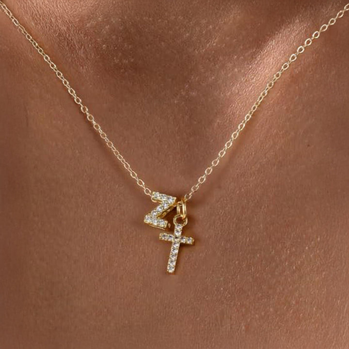 BowLift | Dainty Diamond Initial & Cross Necklace