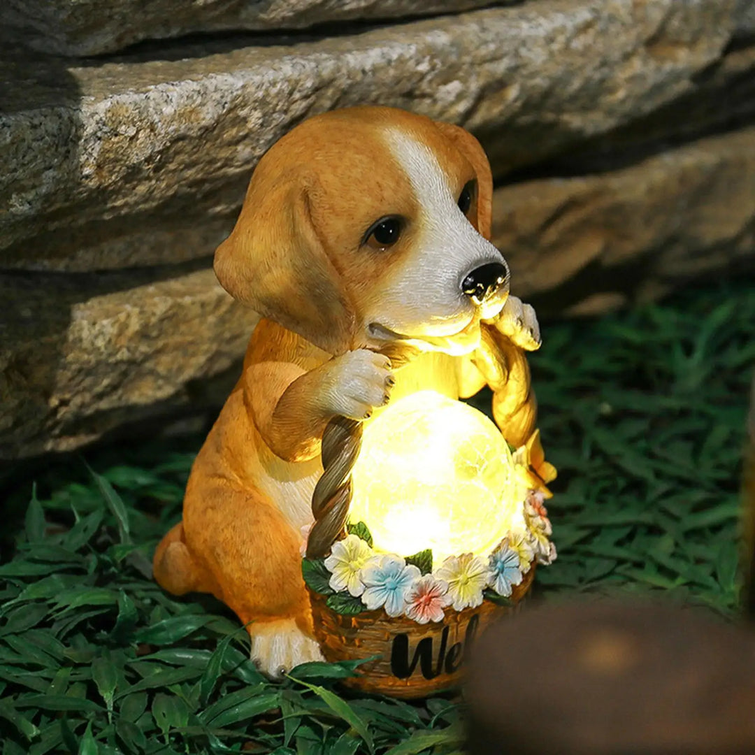 Solar-powered dog sculpture with LED – Weatherproof decorative figure for garden and terrace | Bowlift