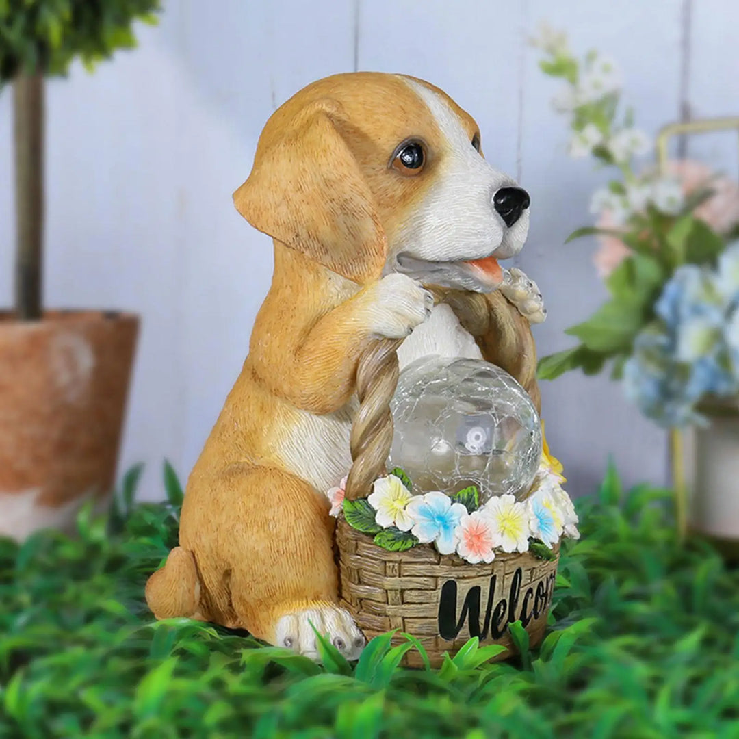Solar-powered dog sculpture with LED – Weatherproof decorative figure for garden and terrace | Bowlift