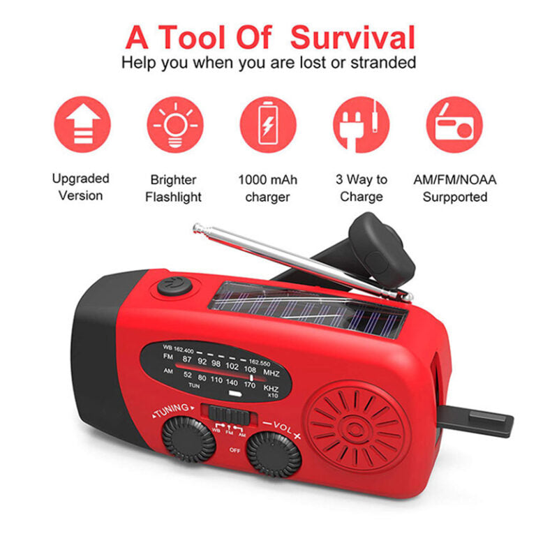BowLift | Self-Powered Emergency Radio – Hand Crank, Solar, Flashlight & Power Bank – FM/AM Radio, Essential for Disasters and Emergencies