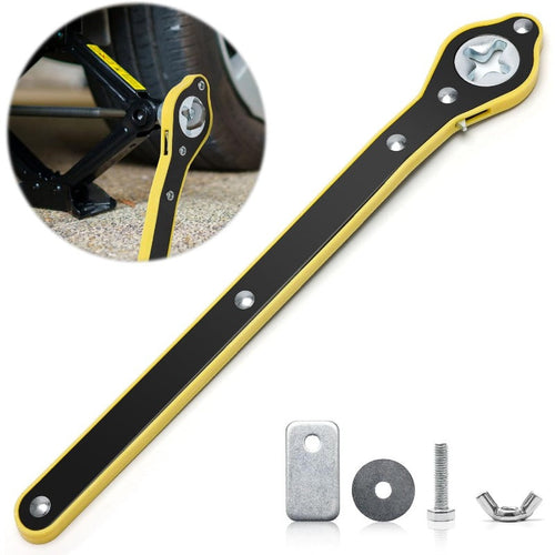 Heavy-Duty Scissor Jack Ratchet Wrench – 360° Rotating Tire Lift Tool with Cross Adapter Kit Bowlift