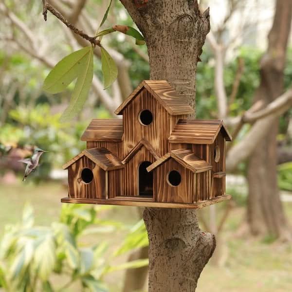 BowLift | Rustic Wooden Handmade Birdhouse with 6 Entrances