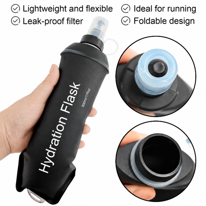 Collapsible Soft Silicone Hydration Flask with Flip Straw Nozzle and Carry Loop Bowlift