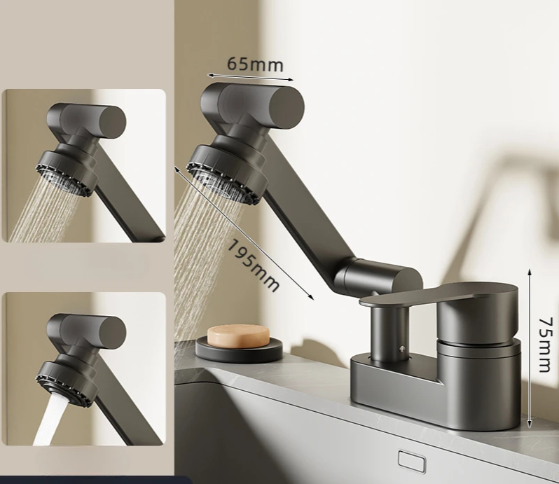 Aqua Twist Duo-Flex Basin Mixer – 360° swiveling two-hole faucet for hot and cold water Bowlift