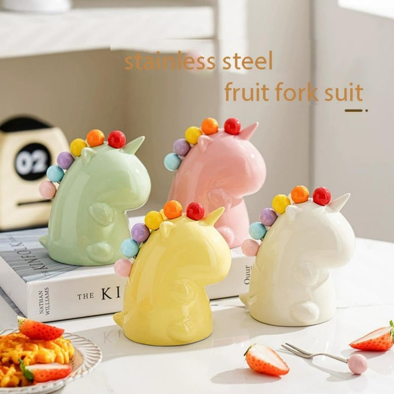 BowLift | Rainbow Unicorn Ceramic Fruit Fork Set