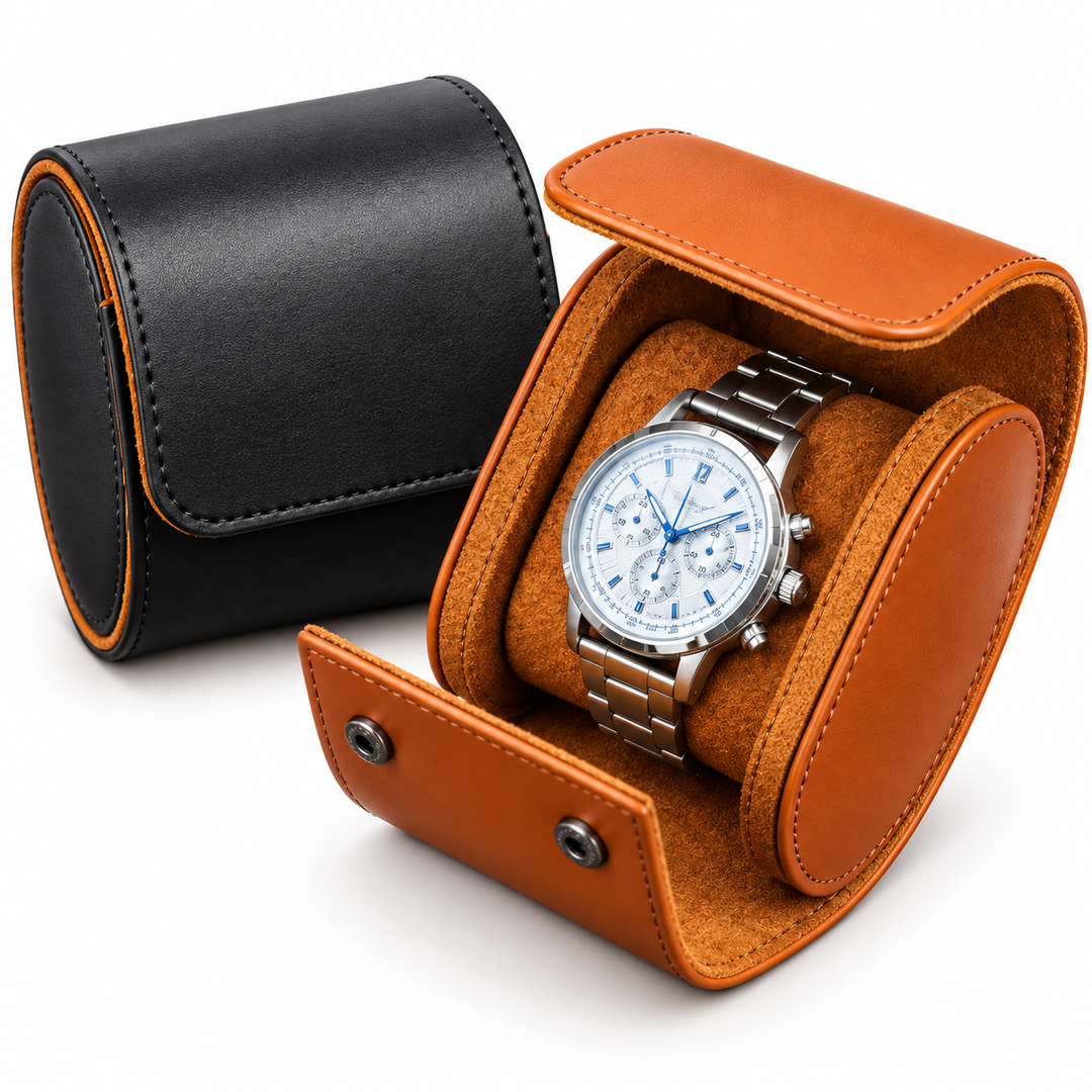 Compact Premium Leather Single Watch Travel Case Bowlift