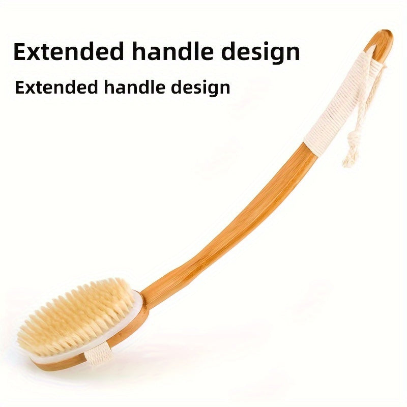 BowLift | Back Boar Bristles Cleaning Sponge for the Shower - Long Wooden Handle Bath Sponge Brush, Soft Natural Bristles for Back Cleaning