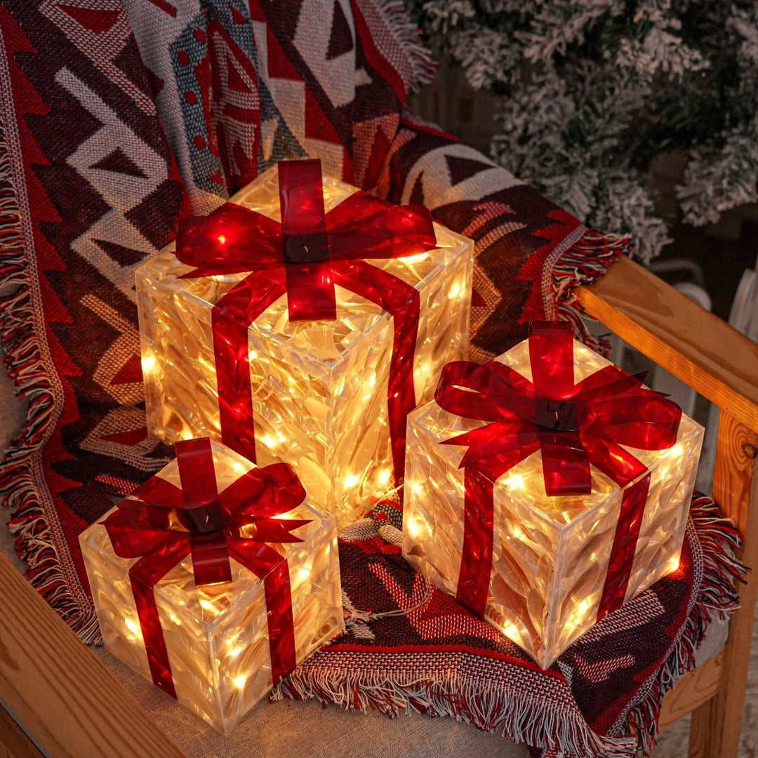 BowLift | Luminous gifts - set of 3 illuminated boxes - Christmas decoration for indoor and outdoor
