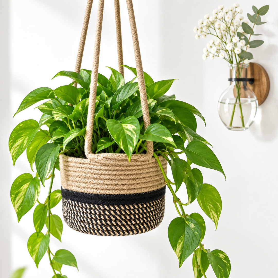 Hanging Rope Planter Basket with Long Suspension Straps Bowlift