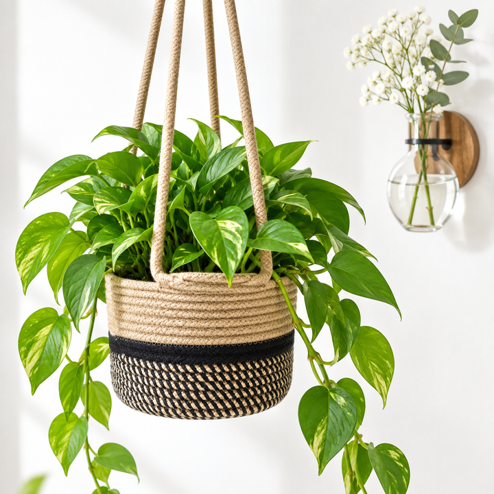 Hanging Rope Planter Basket with Long Suspension Straps Bowlift