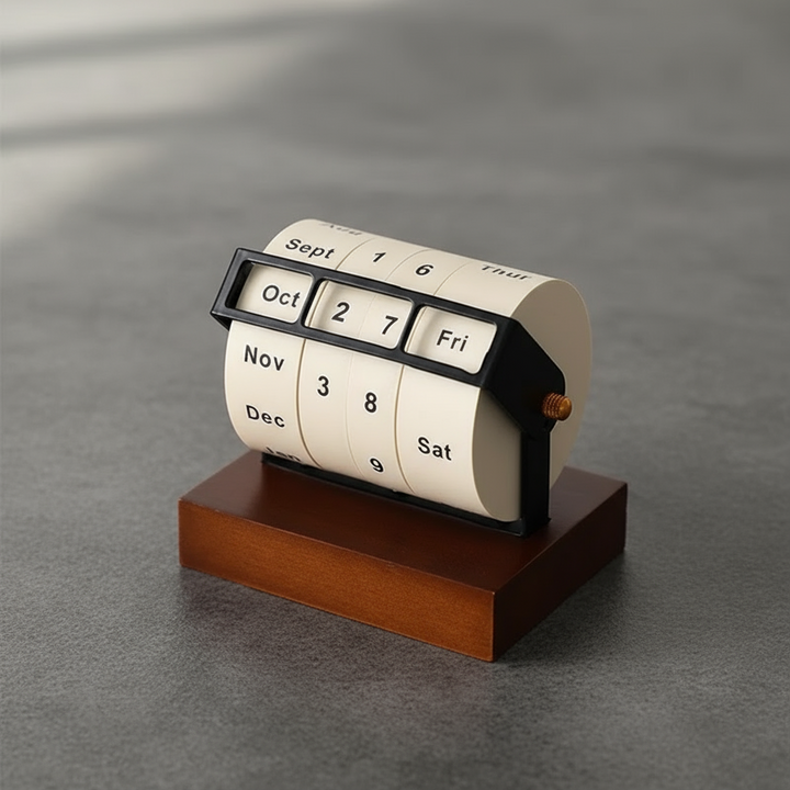 Mid-Century Rotating Wooden Perpetual Desk Calendar | Bowlift
