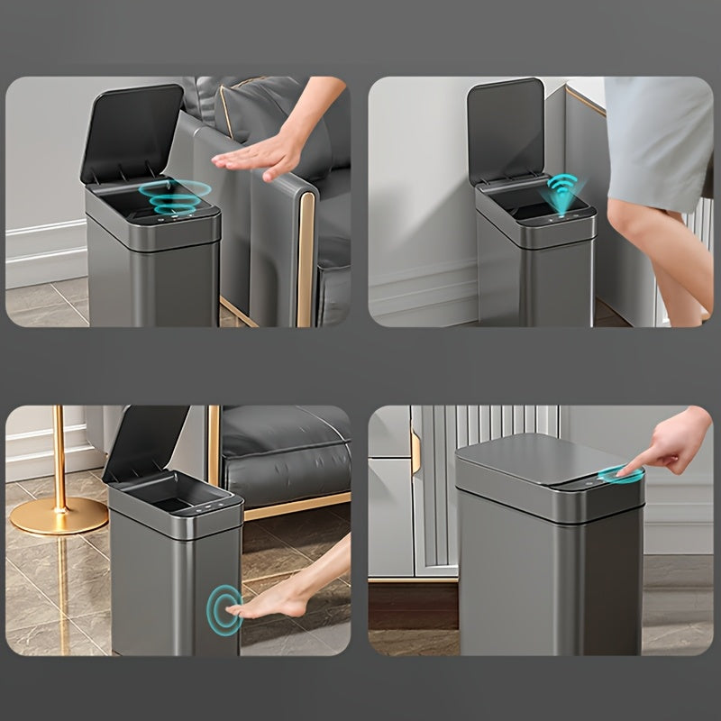 Set of 2 Smart Sensor Trash Cans – Touchless and Compact (Black) | Bowlift