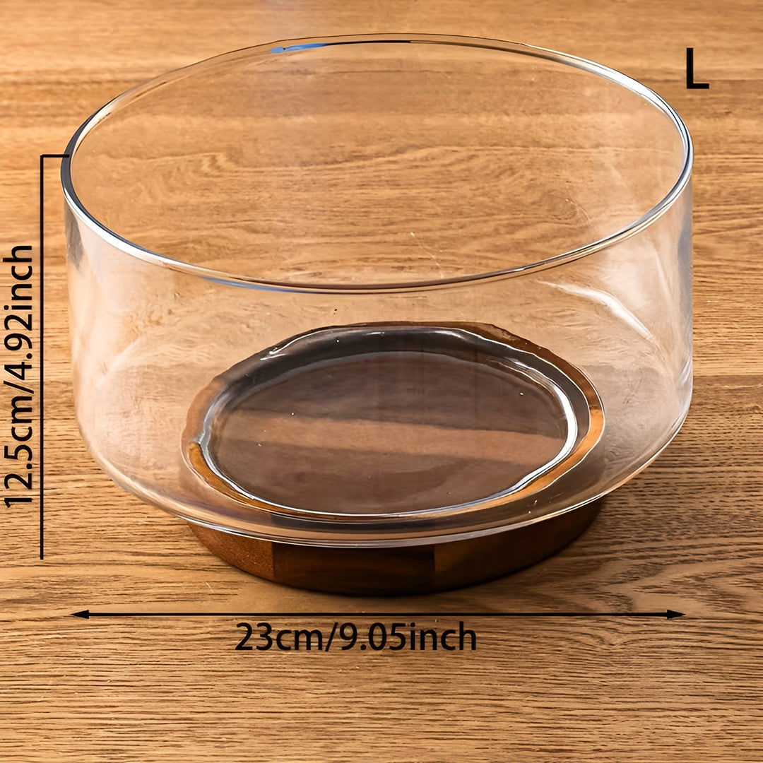 Glass bowl with wooden base – Elegant and decorative | Perfect for fruit, snacks, and salads in the kitchen | Bowlift