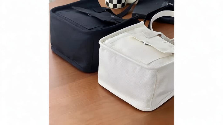UrbanEase Canvas Slingbag – White shoulder bag with magnetic closure and adjustable strap | Bowlift