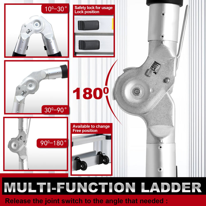 5M Aluminum Telescopic Ladder Folding Ladder with Wheels and Triangle Stabilizer | Bowlift