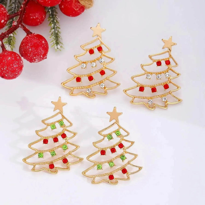 BowLift | Christmas Earrings With Christmas Tree Colorful Zircon Christmas Tree Earrings  For Women Personality Earrings Party Jewelry Christmas Gift