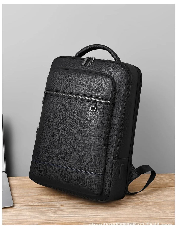 BowLift | Elegant leather rucksack for men/women with USB port for laptop and everyday use, 15.6 inch, black