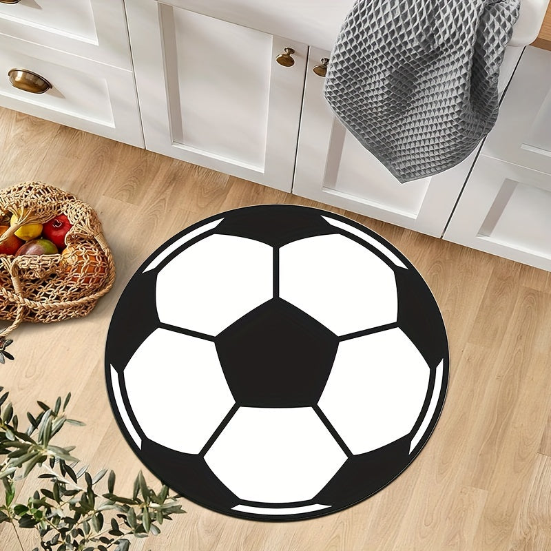 Round football rug with non-slip bottom – Sporty rug for children's room & living room | Bowlift