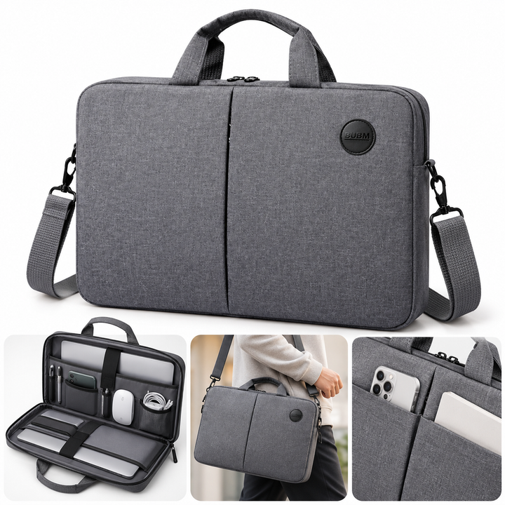 Padded Laptop Briefcase with Detachable Shoulder Strap and Front Organizer Bowlift