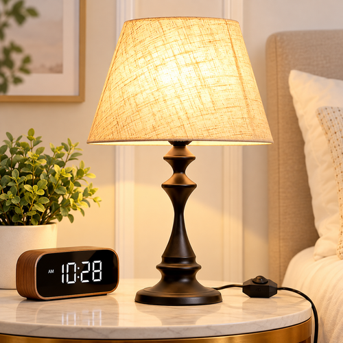 Ceramic Turned Table Lamp with Linen Shade Bowlift