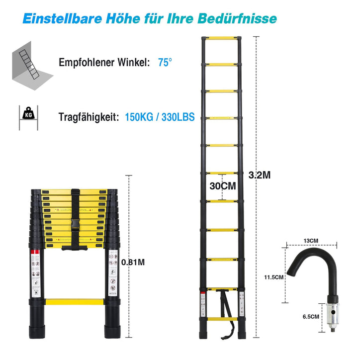 Telescopic Ladder Aluminum with Removable Hook | Bowlift