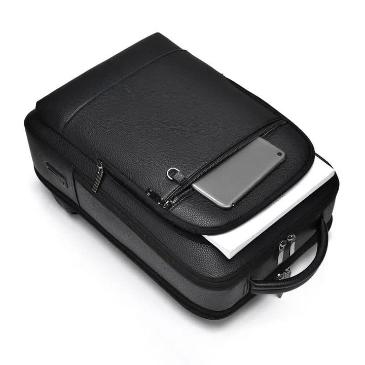 BowLift | Elegant leather rucksack for men/women with USB port for laptop and everyday use, 15.6 inch, black