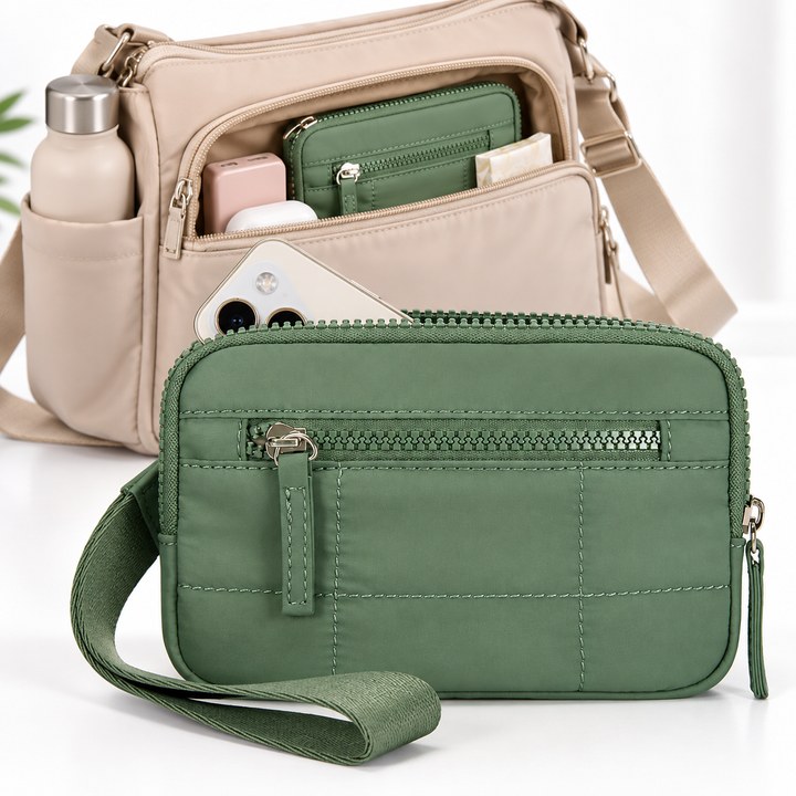 Quilted Nylon Phone Wristlet Crossbody Organizer Bowlift