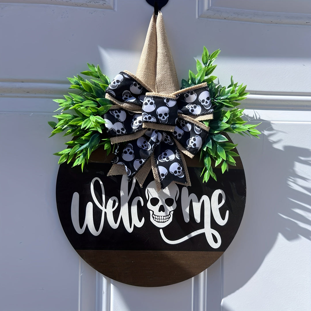 BowLift | Halloween Spooky Skull Front Door Wreath | Rustic Welcome Sign