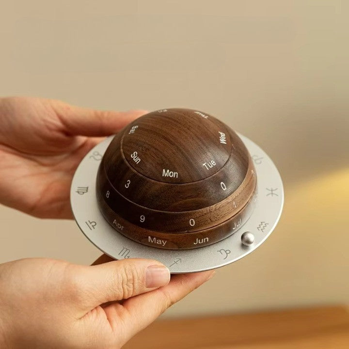 Cosmic Cycle Minimalist Rotating Wooden Calendar | Bowlift