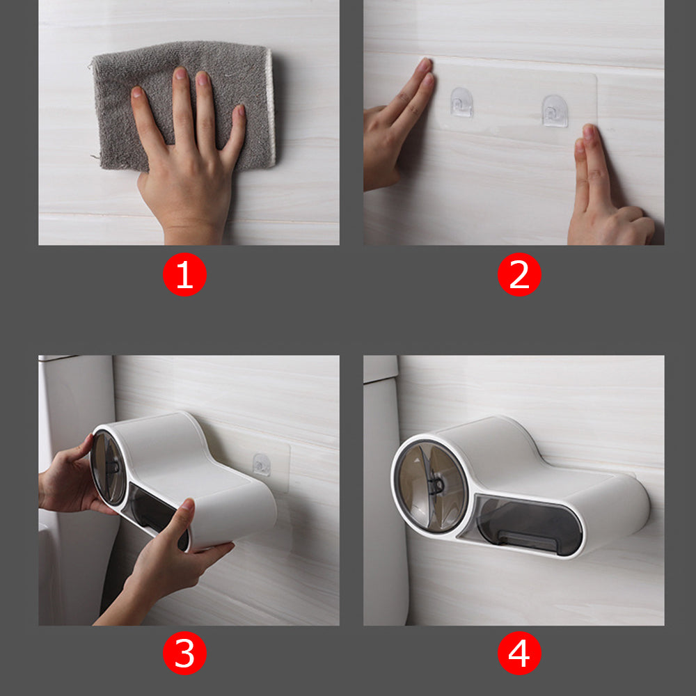 DroogHoud Self-Adhesive Toilet Paper Holder – Waterproof Wall Solution with Extra Storage Space | Bowlift