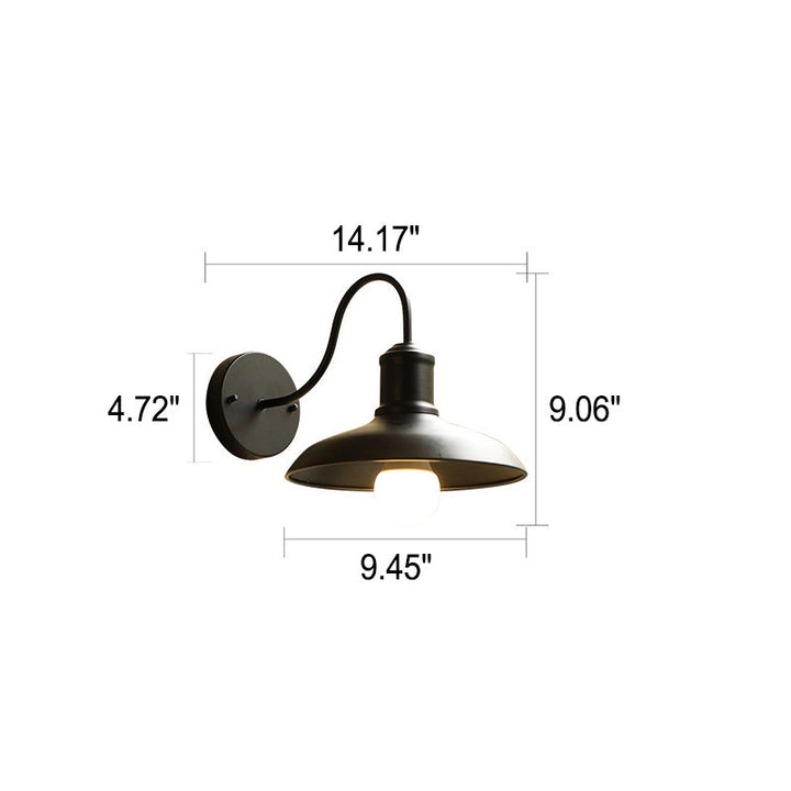 Retro Loft Dome Iron Outdoor Waterproof 1-Light Bent Arm Wall Sconce Lamp | Bowlift