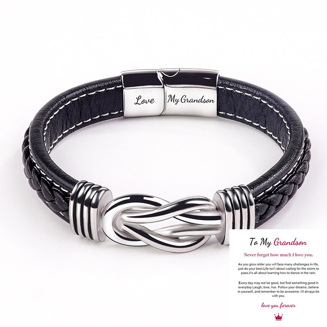 Braided Leather Knot Bracelet For Grandson From Grandmother Love Forever Bowlift