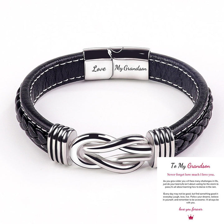 Braided Leather Knot Bracelet For Grandson From Grandmother Love Forever Bowlift