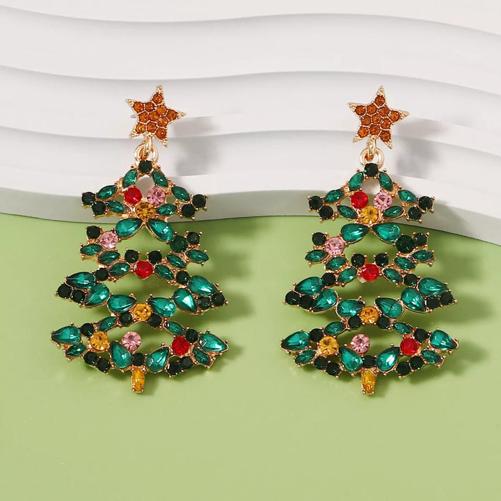 BowLift | Christmas Tree Earrings with Rhinestones