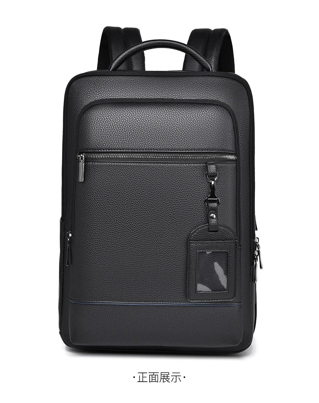 BowLift | Elegant leather rucksack for men/women with USB port for laptop and everyday use, 15.6 inch, black
