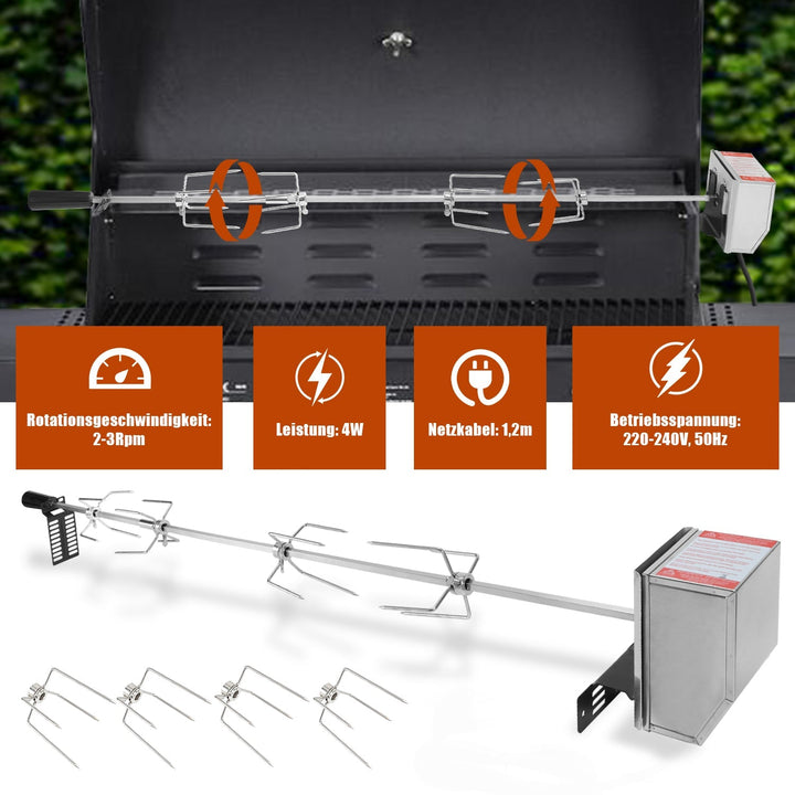 BBQ Grill Skewer Stainless Steel Motor 4x Meat Needle | Bowlift