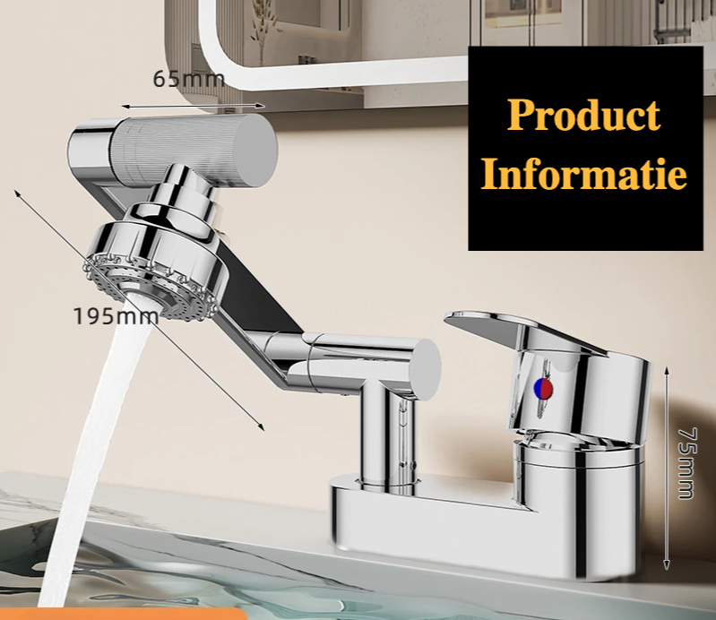Aqua Twist Duo-Flex Basin Mixer – 360° swiveling two-hole faucet for hot and cold water Bowlift