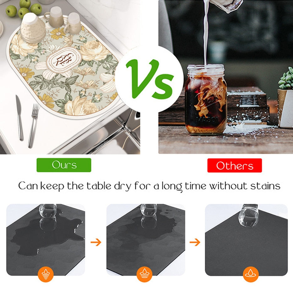 Absorbent Draining Pad Kitchen Countertop Absorbent Drying Mat | Bowlift